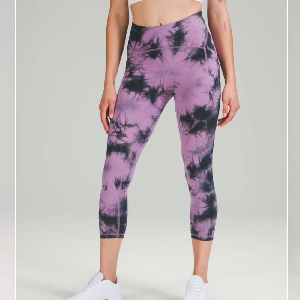 Lululemon Power Thru High Rise Altered to Biker Shorts Tie Dye Wisteria Purple - Picture 12 of 13